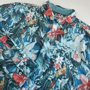 Tommy Bahama Hawaiian Floral Parrot Linen Blend Long Sleeve Button Dow Men Large